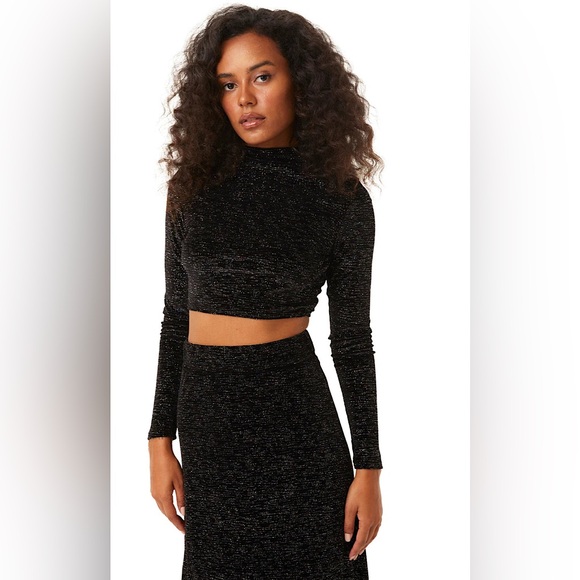 NWT MISA Los Angeles Black Yasmeen Crop Top Rainbow Astral Dusted Large TOP ONLY - Picture 1 of 12